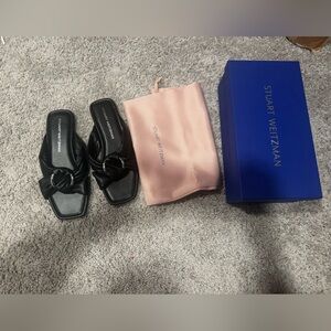 Stuart Weitzman Black Slide Sandals with Blue Box